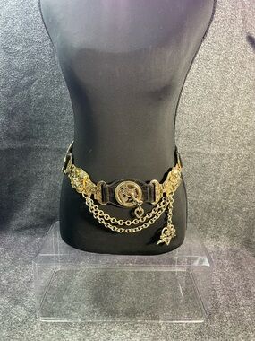 Vintage Street Ahead Cupid Brass Love Chain Stud Leather Waist Belt Size S